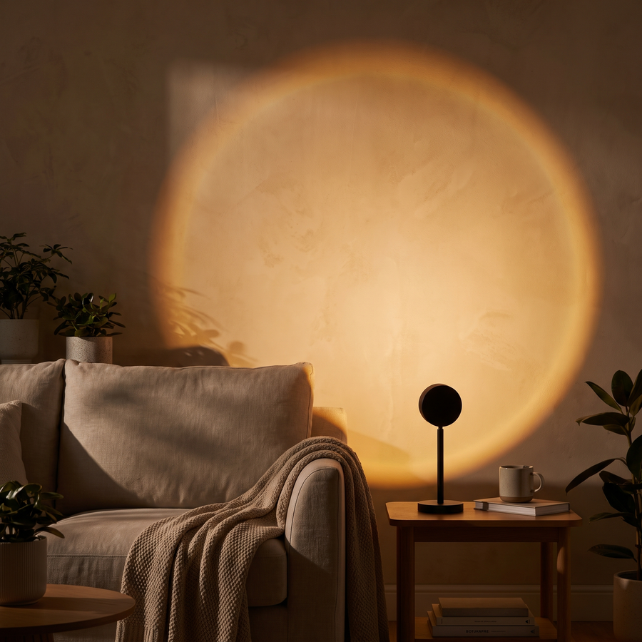 Denly Sunset Lamp casting a warm golden glow