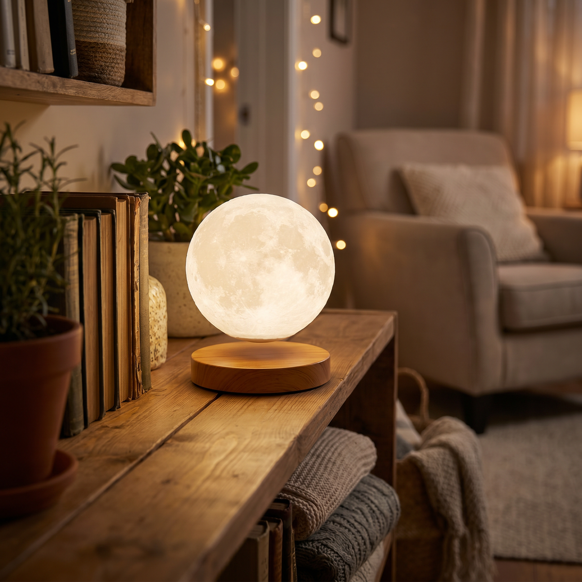 Denly Levitating Moon Lamp floating and glowing